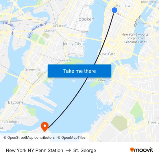 New York NY Penn Station to St. George map