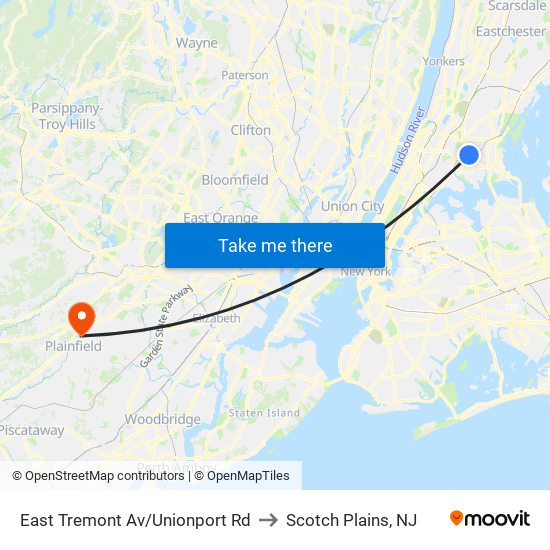 East Tremont Av/Unionport Rd to Scotch Plains, NJ map