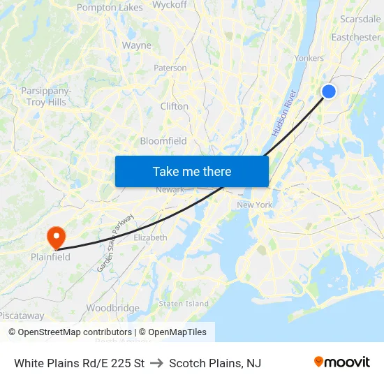 White Plains Rd/E 225 St to Scotch Plains, NJ map