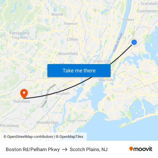 Boston Rd/Pelham Pkwy to Scotch Plains, NJ map