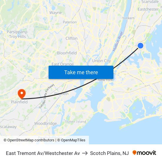 East Tremont Av/Westchester Av to Scotch Plains, NJ map