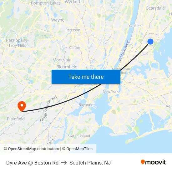 Dyre Ave @ Boston Rd to Scotch Plains, NJ map