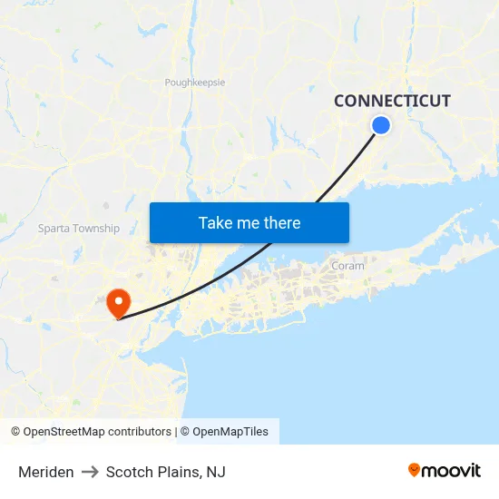 Meriden to Scotch Plains, NJ map