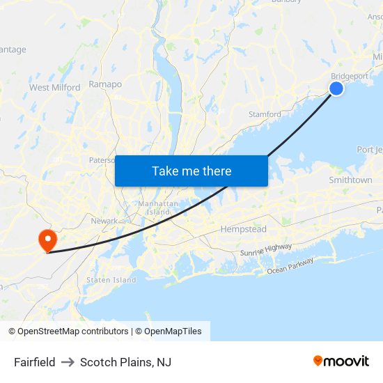 Fairfield to Scotch Plains, NJ map