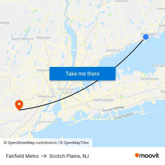 Fairfield Metro to Scotch Plains, NJ map