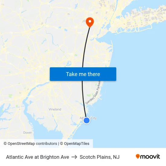 Atlantic Ave at Brighton Ave to Scotch Plains, NJ map