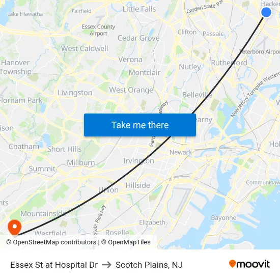 Essex St at Hospital Dr to Scotch Plains, NJ map
