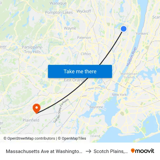 Massachusetts Ave at Washington Ave to Scotch Plains, NJ map