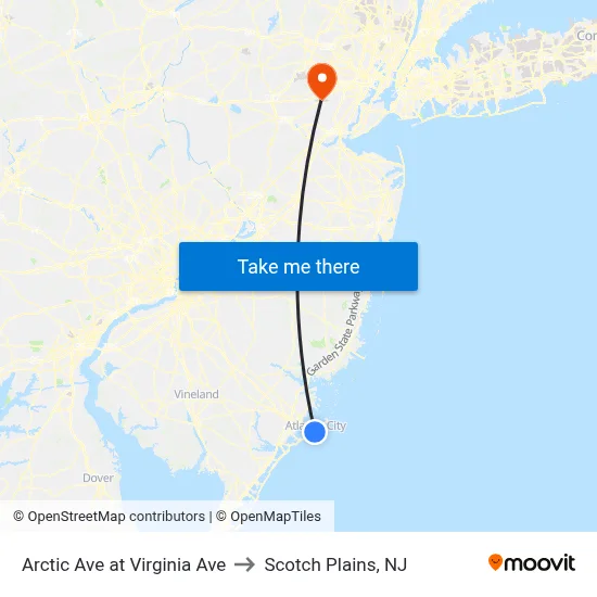 Arctic Ave at Virginia Ave to Scotch Plains, NJ map