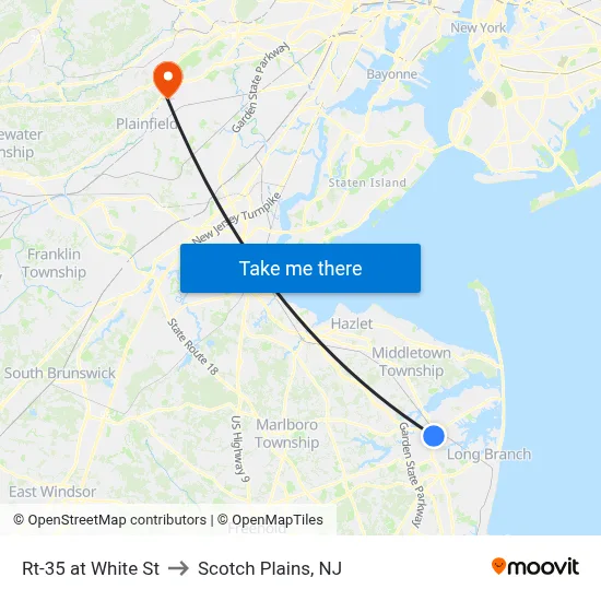 Rt-35 at White St to Scotch Plains, NJ map