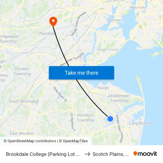 Brookdale College (Parking Lot #3) to Scotch Plains, NJ map