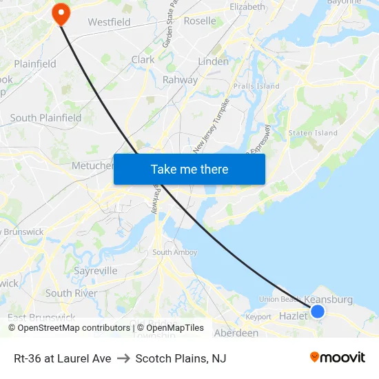 Rt-36 at Laurel Ave to Scotch Plains, NJ map