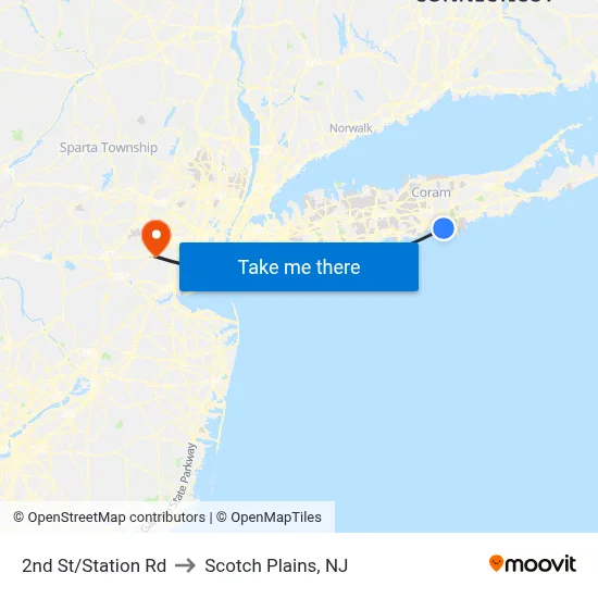 2nd St/Station Rd to Scotch Plains, NJ map