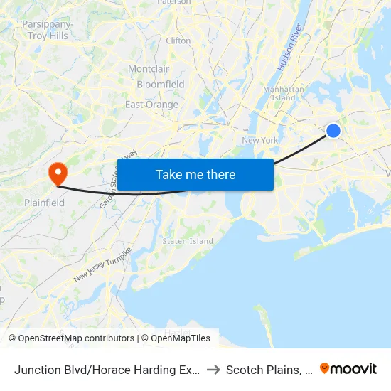 Junction Blvd/Horace Harding Expwy to Scotch Plains, NJ map