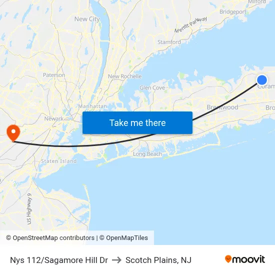 Nys 112/Sagamore Hill Dr to Scotch Plains, NJ map
