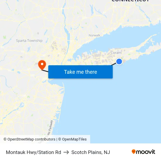 Montauk Hwy/Station Rd to Scotch Plains, NJ map