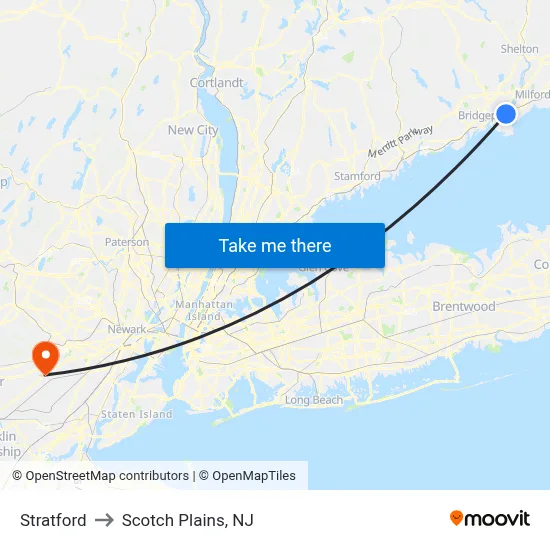Stratford to Scotch Plains, NJ map