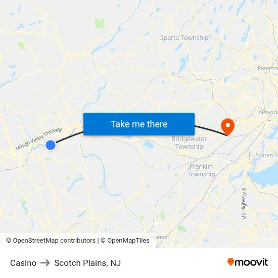 Casino to Scotch Plains, NJ map