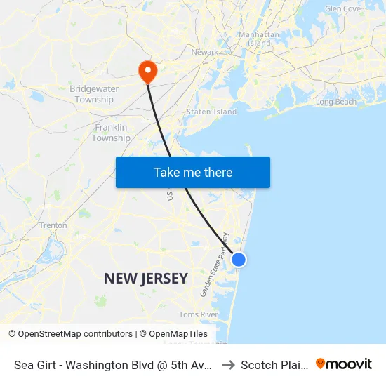 Sea Girt - Washington Blvd @ 5th Ave (Northbound) to Scotch Plains, NJ map