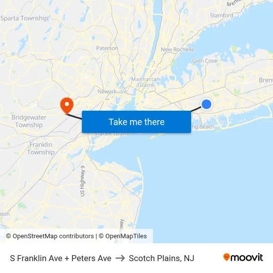 S Franklin Ave + Peters Ave to Scotch Plains, NJ map