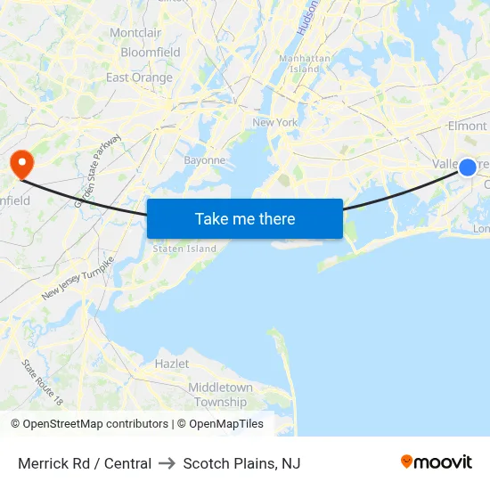 Merrick Rd / Central to Scotch Plains, NJ map