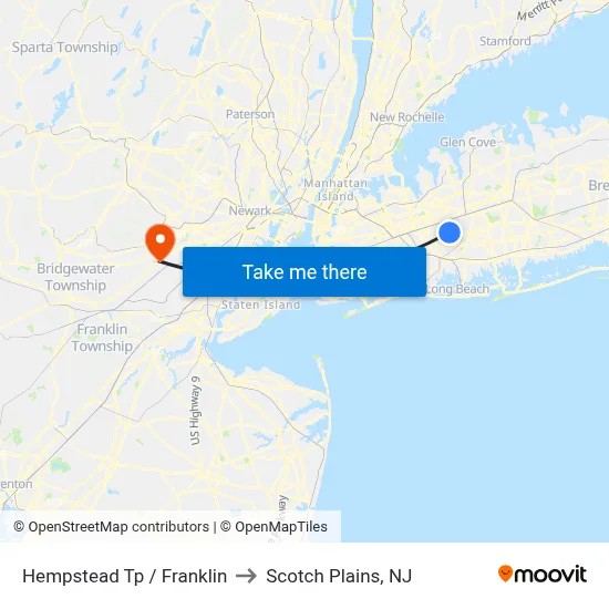 Hempstead Tp / Franklin to Scotch Plains, NJ map