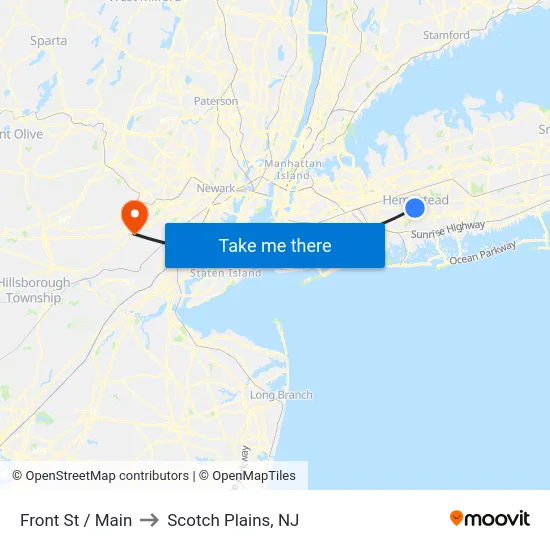 Front St / Main to Scotch Plains, NJ map