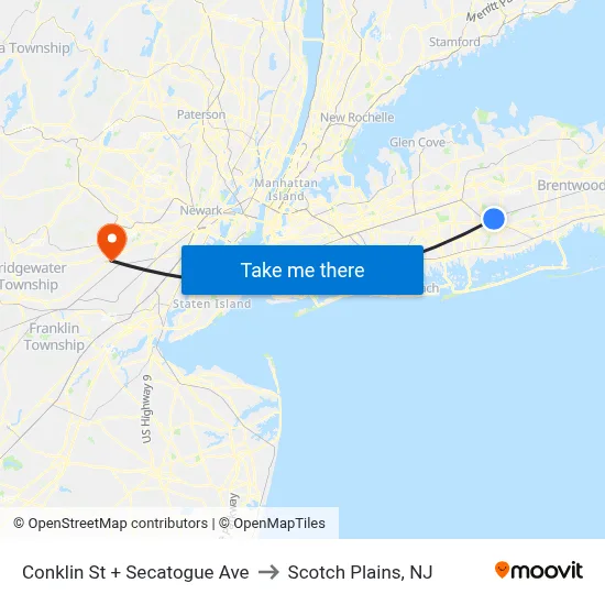 Conklin St + Secatogue Ave to Scotch Plains, NJ map