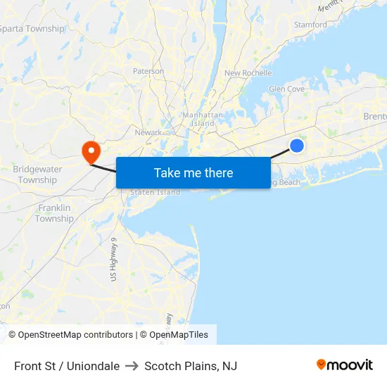 Front St / Uniondale to Scotch Plains, NJ map
