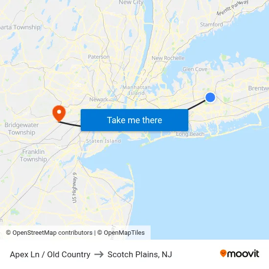 Apex Ln / Old Country to Scotch Plains, NJ map