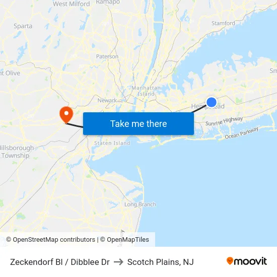 Zeckendorf Bl / Dibblee Dr to Scotch Plains, NJ map