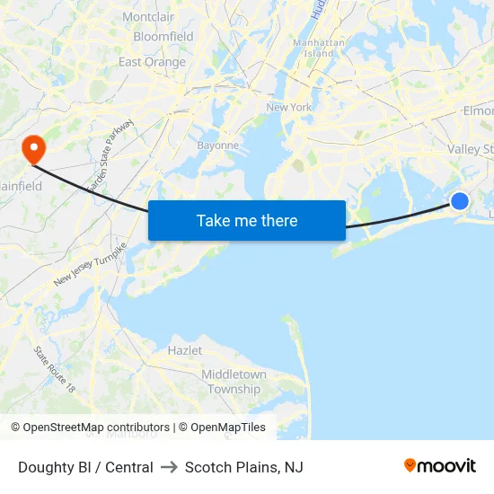Doughty Bl / Central to Scotch Plains, NJ map