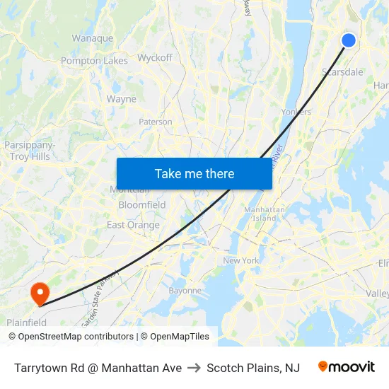Tarrytown Rd @ Manhattan Ave to Scotch Plains, NJ map
