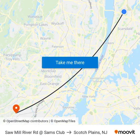 Saw Mill River Rd @ Sams Club to Scotch Plains, NJ map