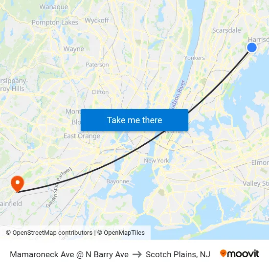 Mamaroneck Ave @ N Barry Ave to Scotch Plains, NJ map
