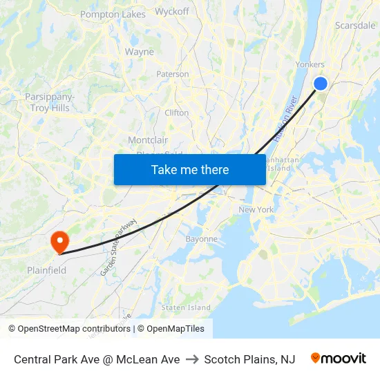Central Park Ave @ McLean Ave to Scotch Plains, NJ map