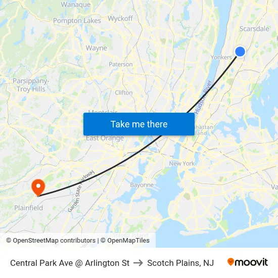Central Park Ave @ Arlington St to Scotch Plains, NJ map