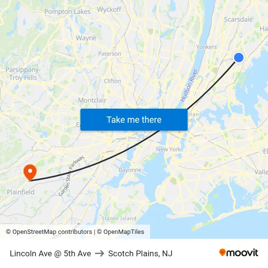 Lincoln Ave @ 5th Ave to Scotch Plains, NJ map