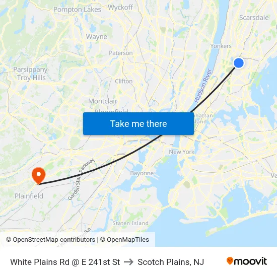 White Plains Rd @ E 241st St to Scotch Plains, NJ map