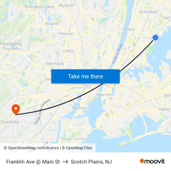 Franklin Ave @ Main St to Scotch Plains, NJ map
