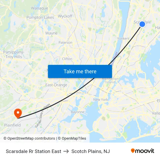 Scarsdale Rr Station East to Scotch Plains, NJ map