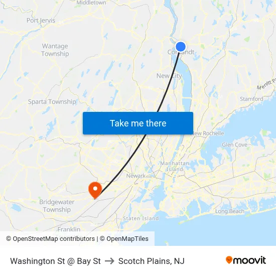 Washington St @ Bay St to Scotch Plains, NJ map