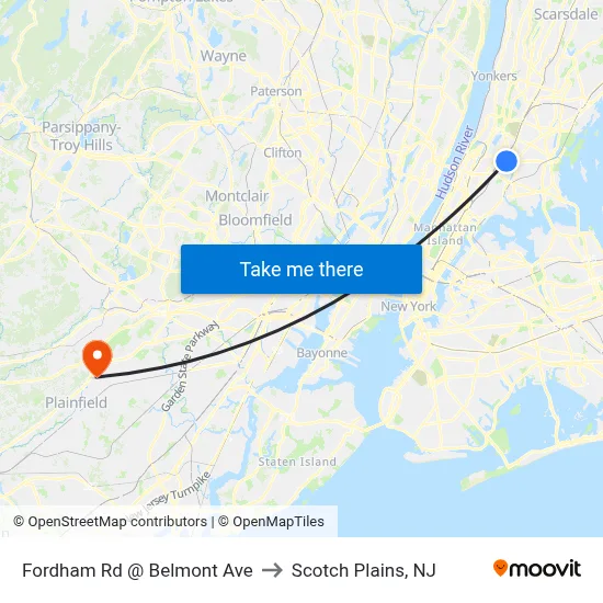 Fordham Rd @ Belmont Ave to Scotch Plains, NJ map