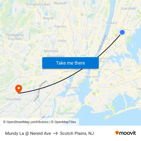 Mundy La @ Nereid Ave to Scotch Plains, NJ map
