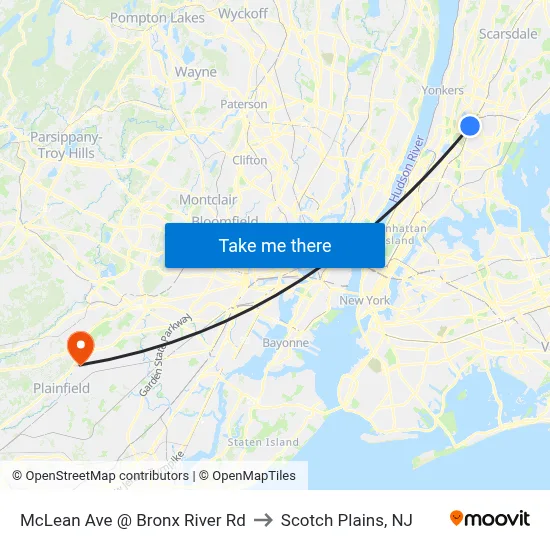 McLean Ave @ Bronx River Rd to Scotch Plains, NJ map