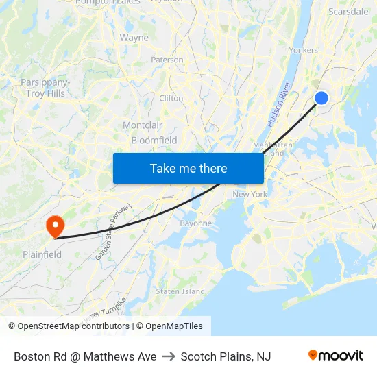 Boston Rd @ Matthews Ave to Scotch Plains, NJ map