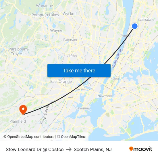 Stew Leonard Dr @ Costco to Scotch Plains, NJ map