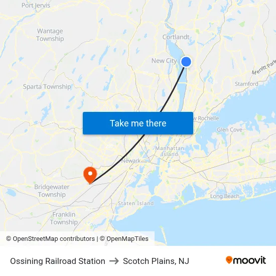 Ossining Railroad Station to Scotch Plains, NJ map