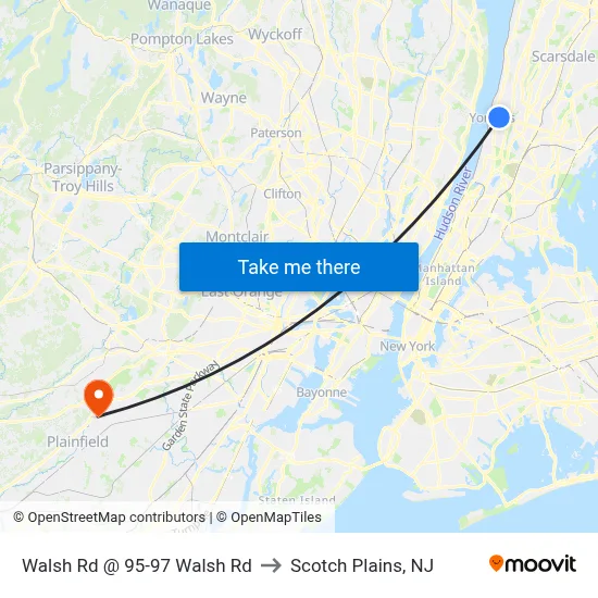 Walsh Rd @ 95-97 Walsh Rd to Scotch Plains, NJ map