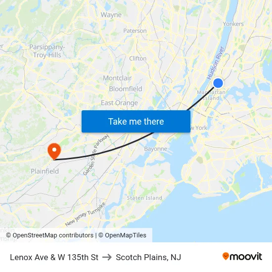 Lenox Ave & W 135th St to Scotch Plains, NJ map